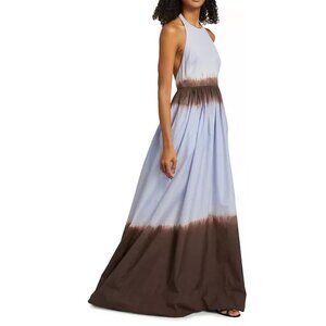 A.L.C. Blair Boho Maxi Dress 10 Brown Blue Dip Dye Halter‎ Open Back MSRP $595